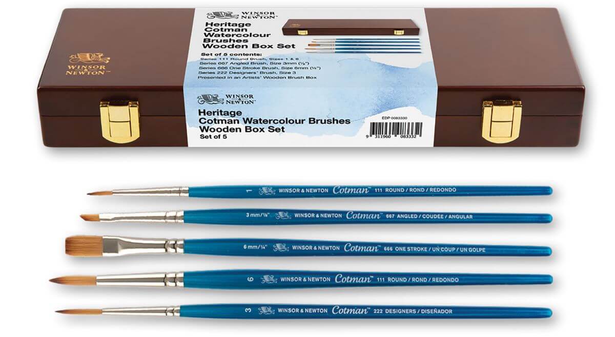 Winsor & Newton Cotman Brush Heritage Wooden Box Gift Set